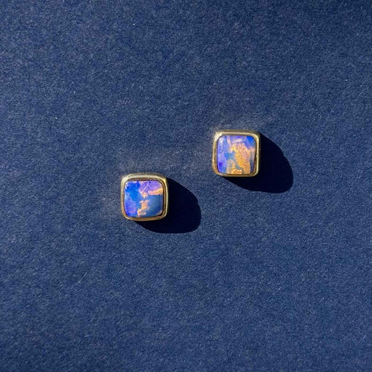 Australian Opal Square Stud Earrings - LÚDERE