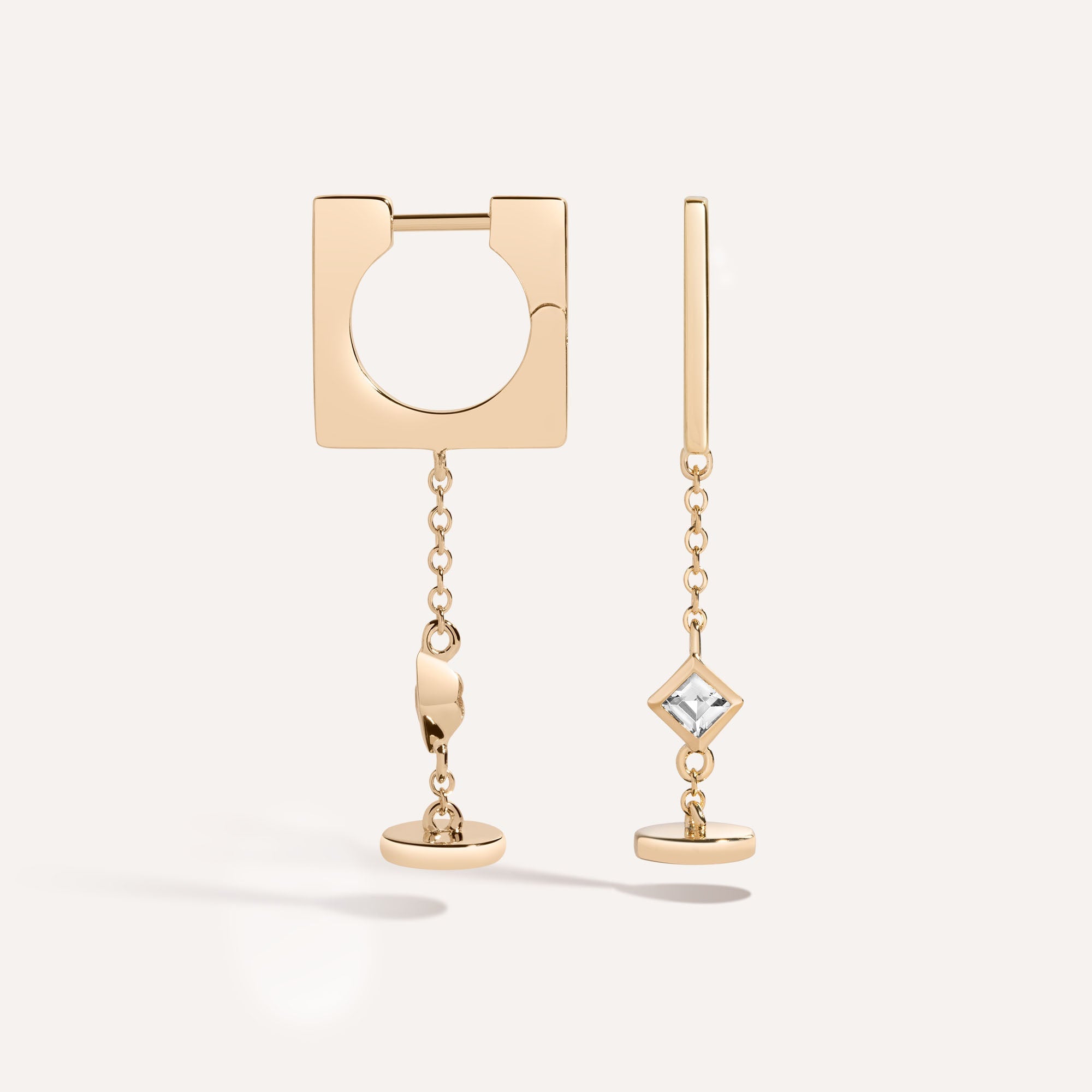 LÚDERE Jewelry - gold hoop and chain drop earrings with white 